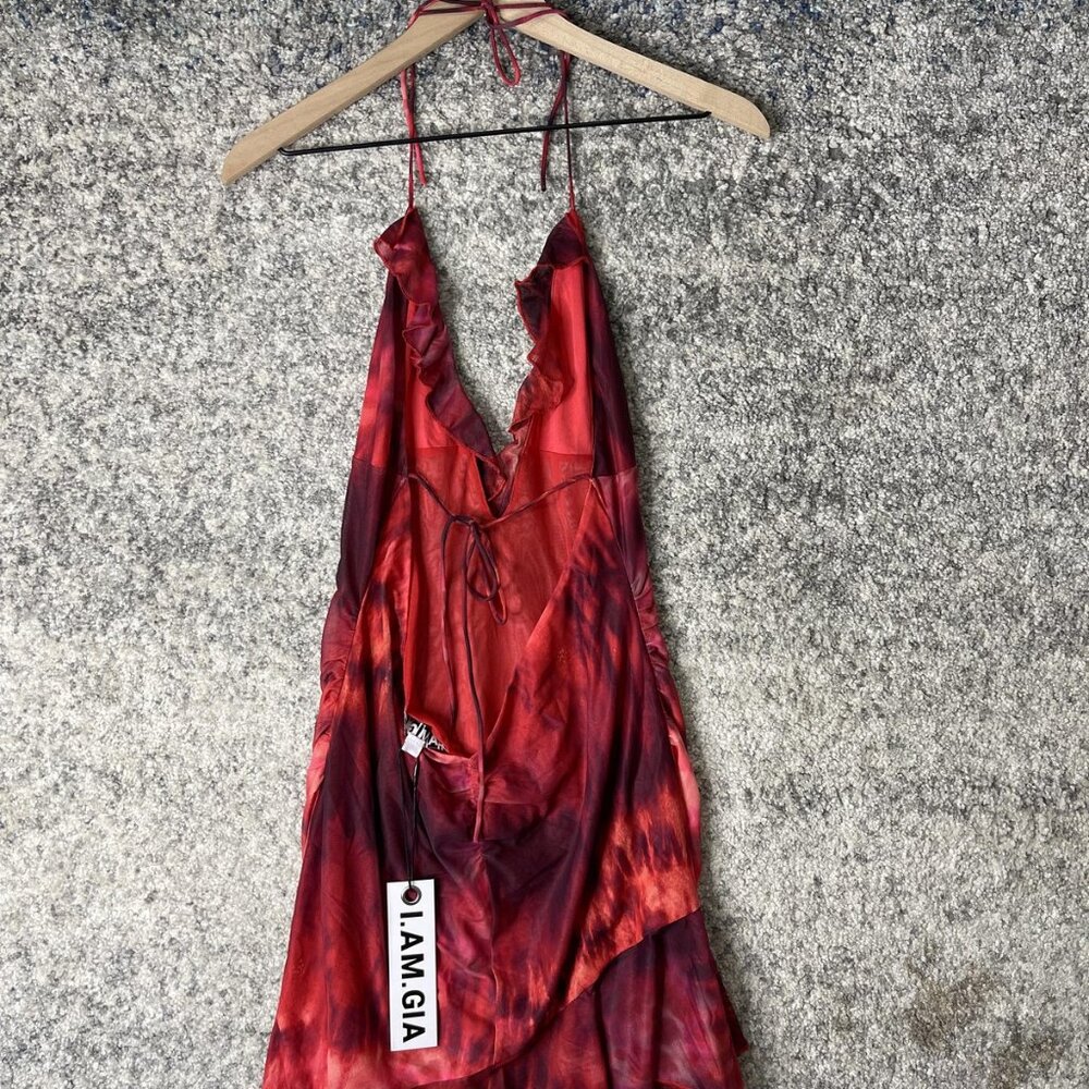 I.AM.GIA Dress Womens Large Red Vira Mini Burning Desert Ruffle Halter Mesh - Picture 4 of 8